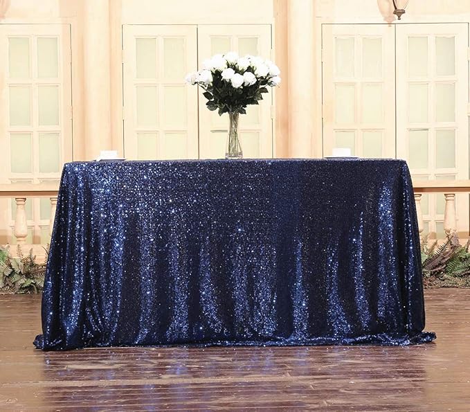 SquarePie Sequin Tablecloth 50 x 72 Inch Navy Blue Sparkly Table Linen - Image 6