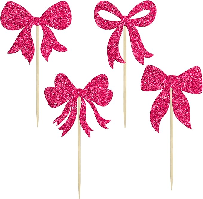 Gyufise 36Pcs Bow Cupcake Toppers Glitter Bowknot Cupcake Picks Bow Tie - Image 3