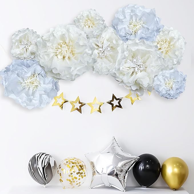 White Paper Flower Pom Poms Wall Decorations - Image 6
