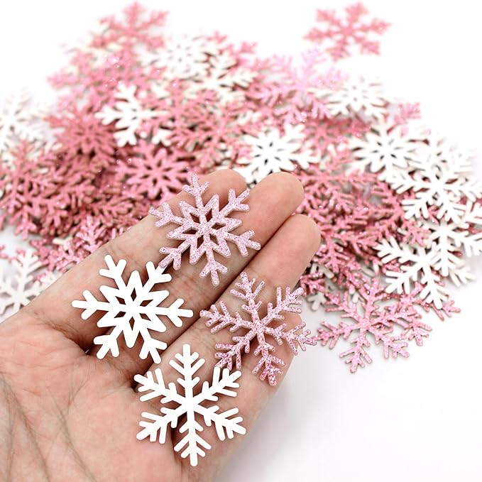 200PC Pink Glitter Snowflake Confetti Winter Onderland Decorations Paper - Image 3