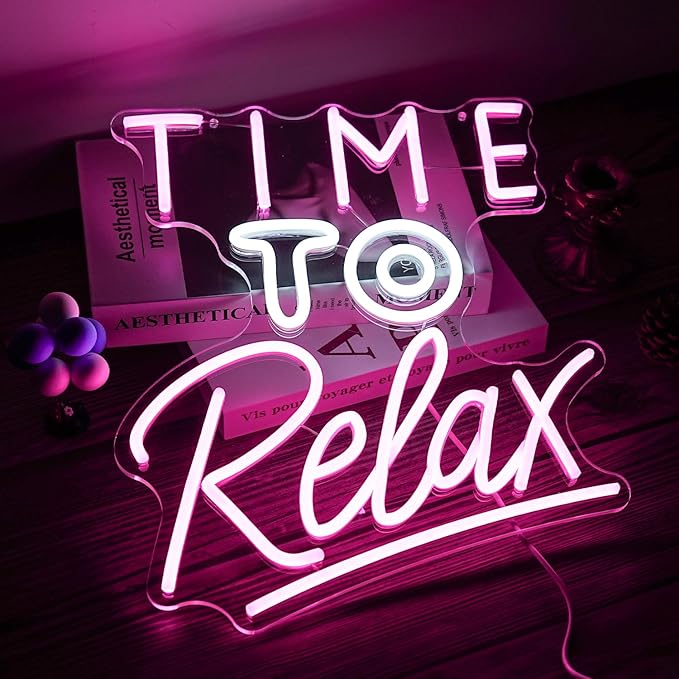 Time To Relax Neon Sign Pink White Letter Led Neon Lights Wall Decor Dimmable - Image 5