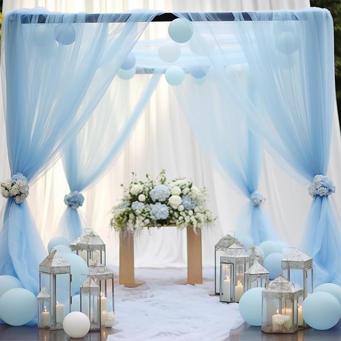 20x10 Blue Tulle Backdrop Curtains - Image 5