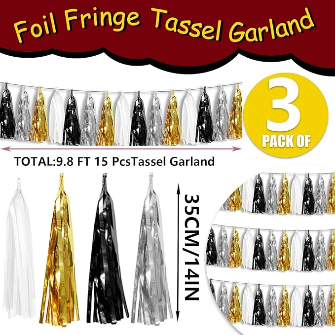 3P Metallic Fringe Tassel Banner Garland Foil Tinsel Streamer Wall Hanging - Image 2