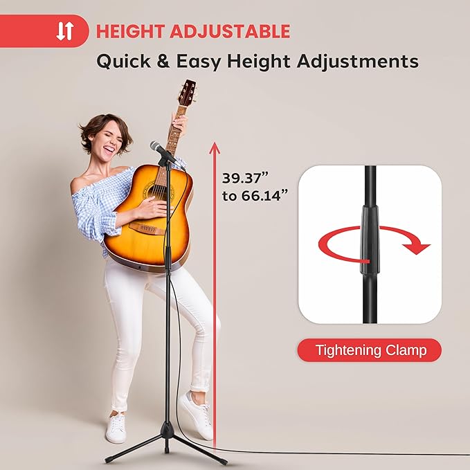 Pyle Tripod Microphone Stand, Height Adjustable from 39.37" to 66.14'' - Image 2