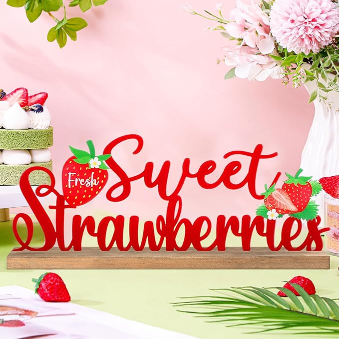 Fresh Sweet Strawberries Metal Sign Rustic Table Decor Summer Tiered Tray Decor - Image 4