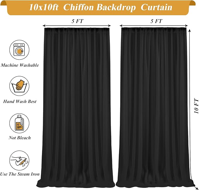 10x10ft Black Chiffon Backdrop Curtain - Image 8