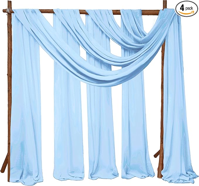 4 Panels Wedding Arch Draping Fabric 28" x 20Ft Chiffon Wedding Arch Drapes by SATULGAU