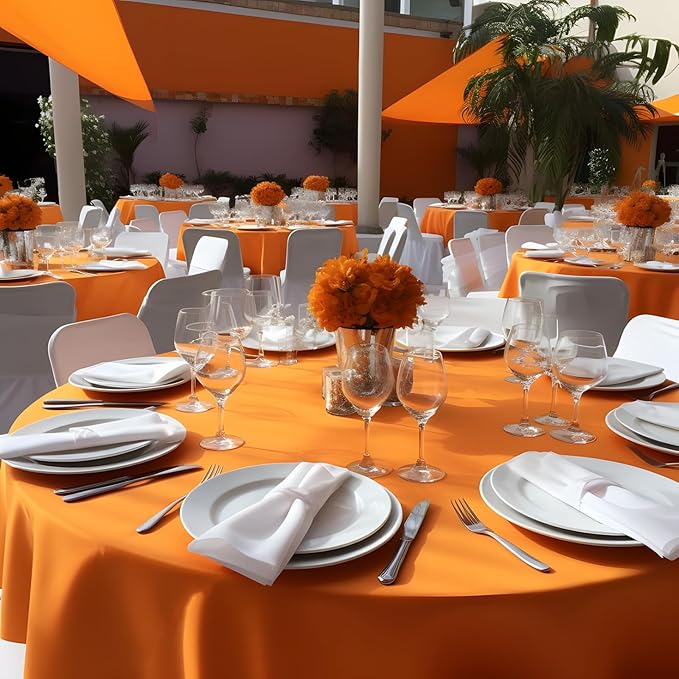 8 Pack Orange Round Tablecloth 120 Inch Stain and Wrinkle Resistant Round - Image 3