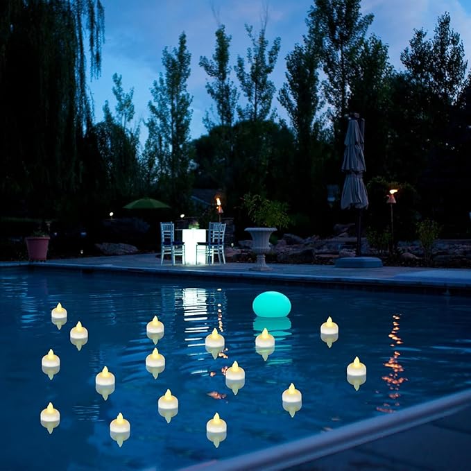 48pcs Warm White Flameless Waterproof LED Floating Tealights Candles - Image 7