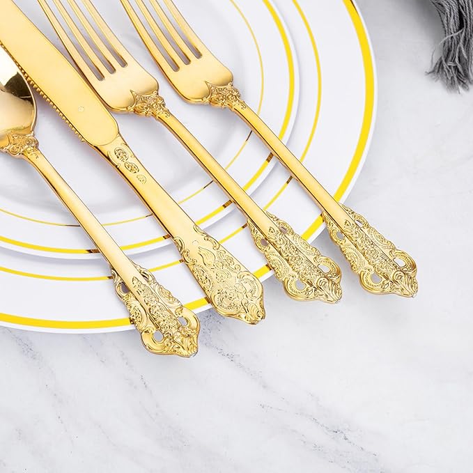 WDF 120PCS Gold Plastic Silverware - Image 3