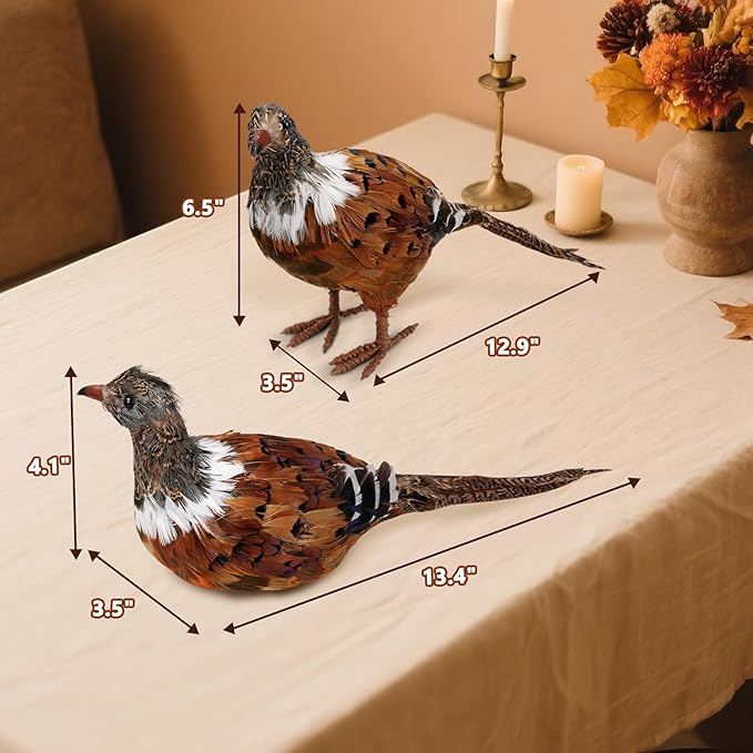 naturevibe Feathered Pheasant Decor Set of 2, Simulation Woodland Animals - Image 2