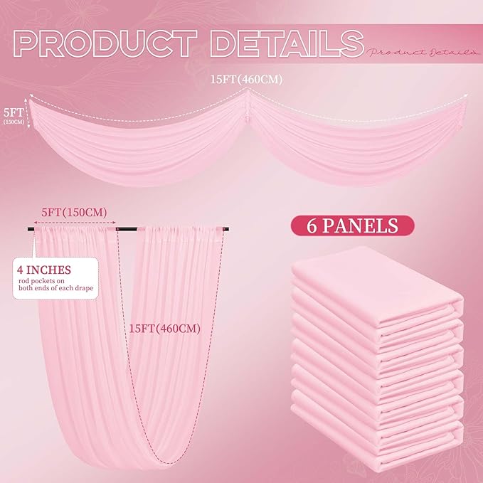 6 Panels Pink Ceiling Drapes for Wedding 5ftx15ft Ceiling Drapes Wedding Arch - Image 2