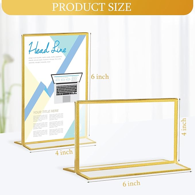 Hoteam 18 Pack Acrylic Sign Holder 4 x 6 Inch Gold Frames Wedding Table Number - Image 2