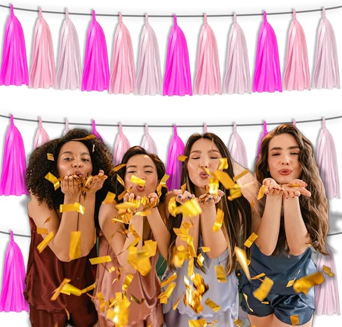 3P Maca-Rose Red Pink LightPink Metallic Fringe Banner Garland Foil Tinsel - Image 6