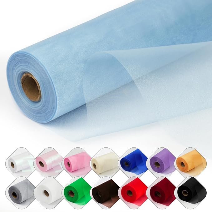 Crystal Organza Fabric Tulle 11 Inch by 50 Yards Sheer Tulle Rolls by ICOSHOW