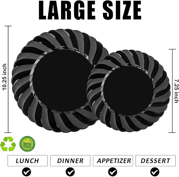 U-QE 60 Pcs Black Plastic Plates - Image 4