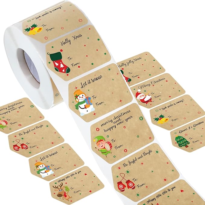 Zonon 720 Pieces Self Adhesive Christmas Gift Tag Xmas Kraft Name Tags Natural by Zonon