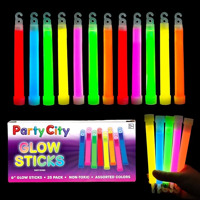 Party City Multicolor Glow Sticks Bulk Pack 6”- 25pk Glow in the Dark Sticks by PartyCity