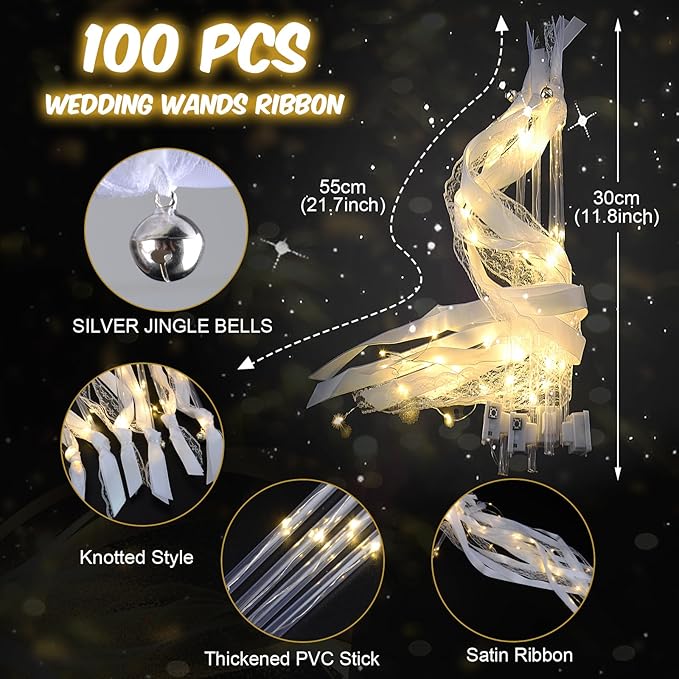 100PCS Light up Wands for wedding, Wedding Wands Streamers - Image 2