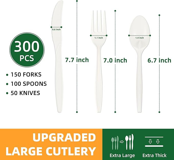 100% Compostable Cutlery Set, Ivory White - Image 2