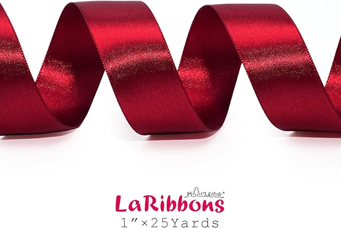 LaRibbons Burgundy Satin Ribbon 1 Inch 25 Yards Luxury Double Faced Dark Red - Image 5