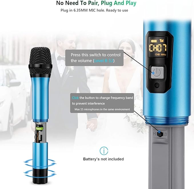 Wireless Microphone, Bietrun UHF Metal Dual Handheld Cordless Dynamic Mic System - Image 5