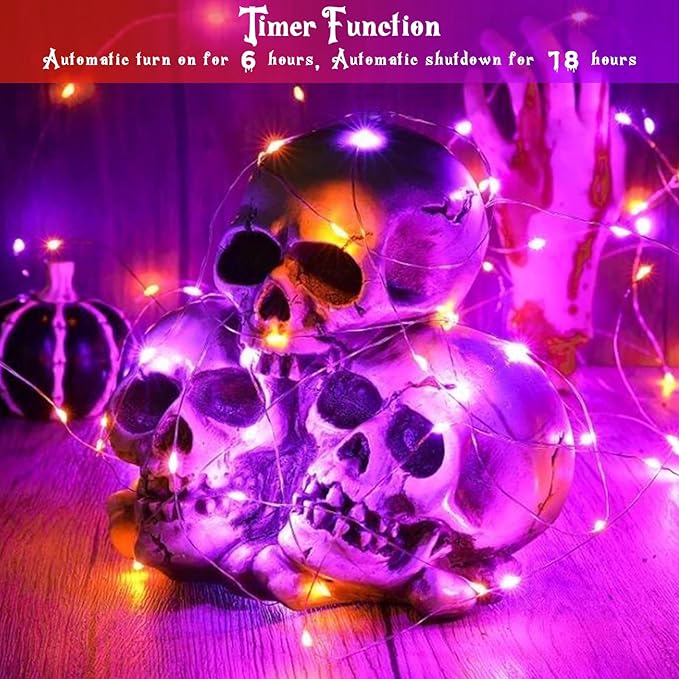 4-Pack 50 LED Orange and Purple Fairy Lights Battery Operated - Image 3