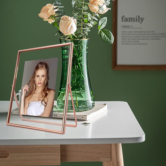 Rose Gold Floating Frame, For Picture 7x9, Tabletop Shelf Photo Frame For Lady - Image 9