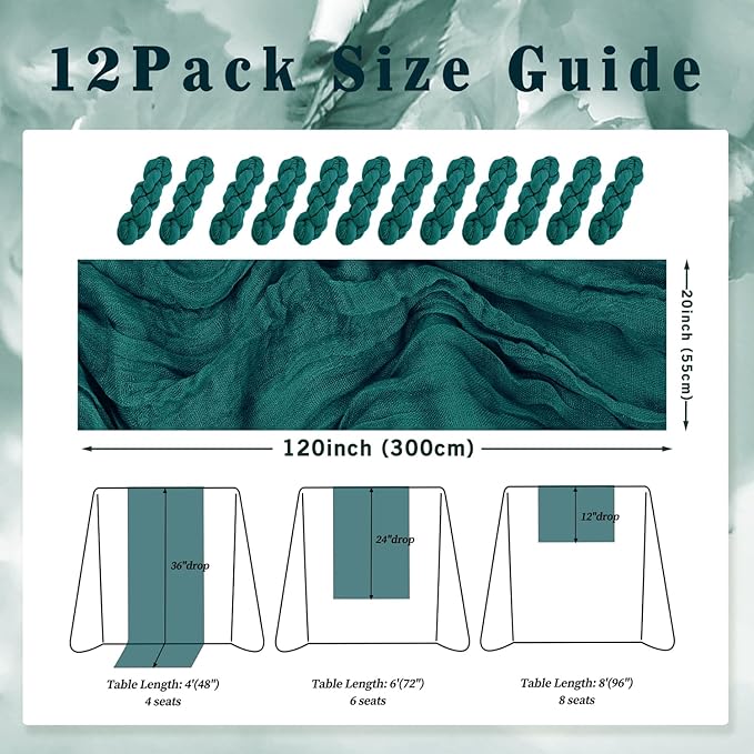 12 Pack Teal 10FT Cheesecloth Table Runner Rustic Gauze Cheese Cloth Table - Image 2