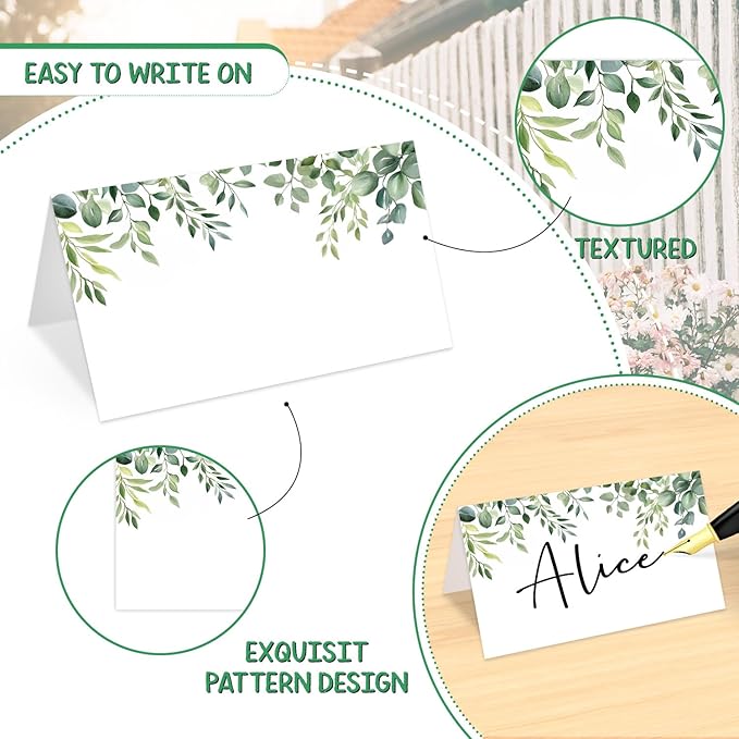 25 Pcs Greenery Place Cards, Watercolor Blank Tent Name Cards - Image 3