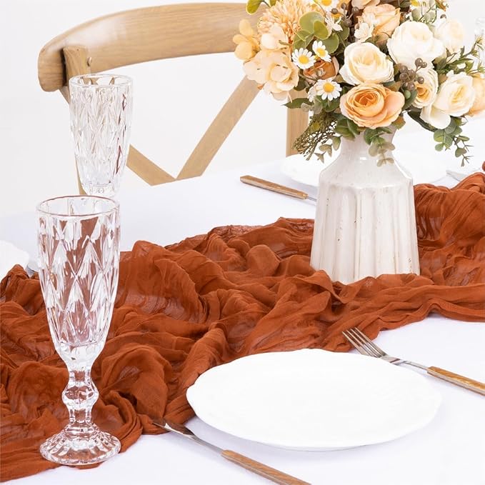 MLMW 10 Pack Fall Thanksgiving Table Runner Cheesecloth Autumn Harvest Rust - Image 2