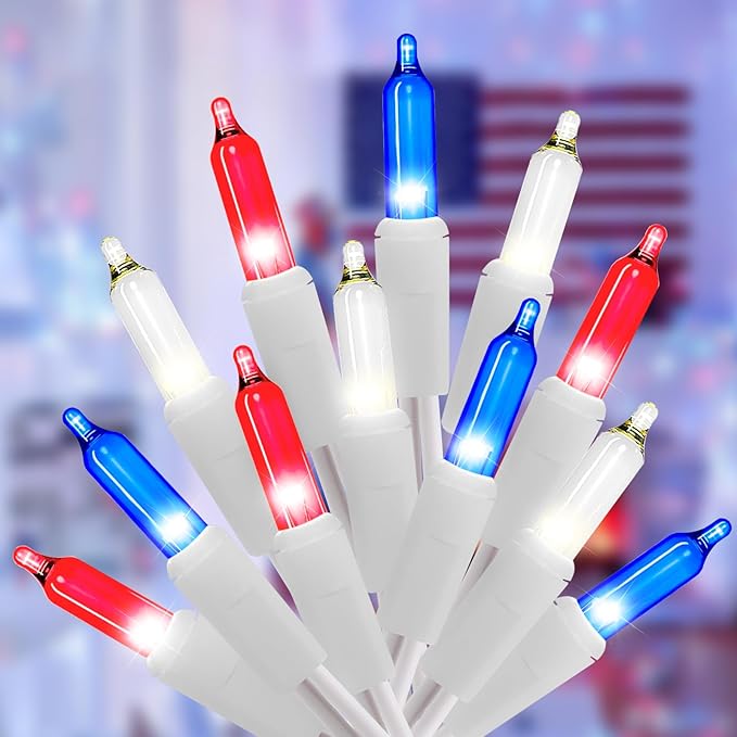 4th of July Decorations Lights Red White & Blue 200 Count 40 Feet Patriotic by Yiaht