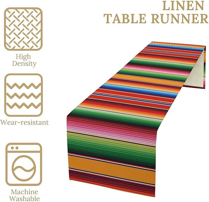 Mexican Table Runner, Colorful Stripe Art Table Runner - Image 4