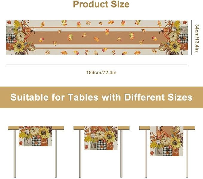 Autumn Table Runner, Thanksgiving Fall Pumpkin Leaves Floral Table Cloth - Image 7