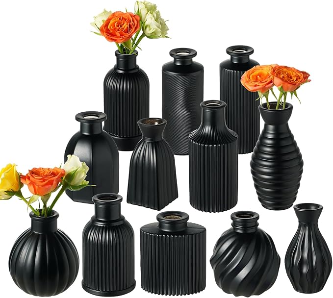 Black Vase, Bud Vases Set of 12, Small Glass Vase by PHUNTTEK