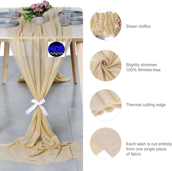 MDS 20 Pack 10ft Chiffon Table Runner 29 x 120 Inches Sheer Wedding Runner - Image 6