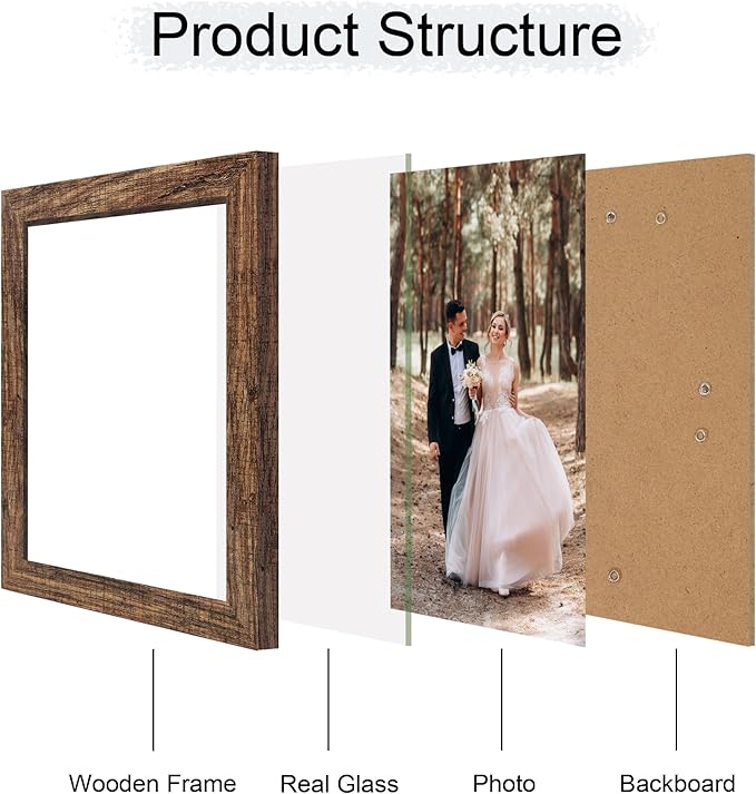 8.5x11 Picture Frame Set of 4, High Definition Real Glass Rustic Frame - Image 3