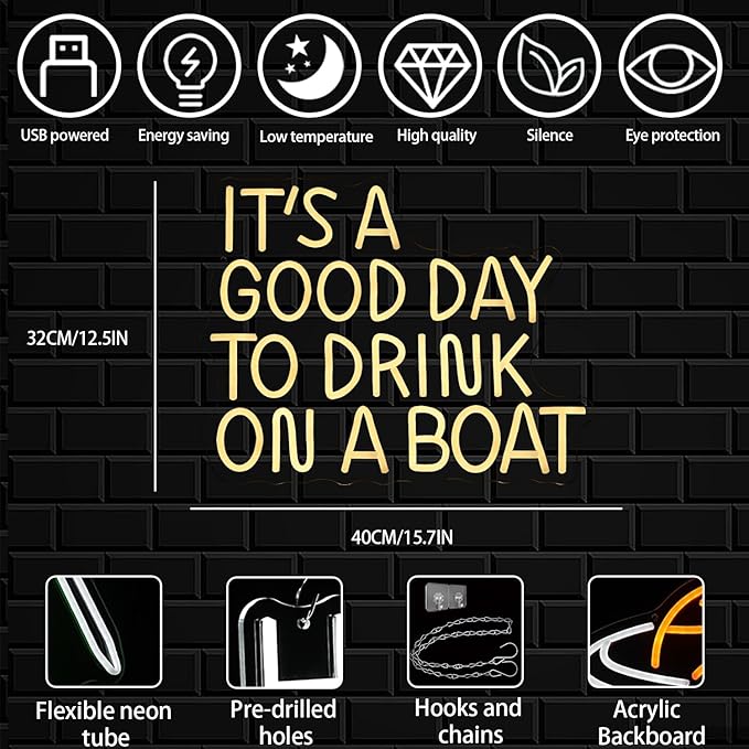 It's A Good Day To Drink On A Boat Neon Sign, Boat Drink Neon light, Bar Art - Image 2