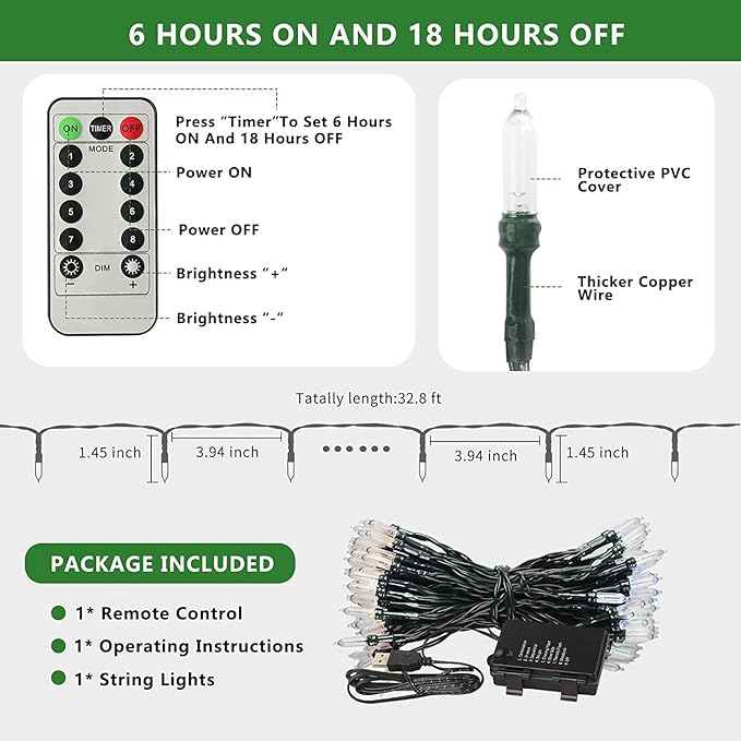 Tcamp 33ft 100LED Battery Operated Christmas Lights Outdoor Indoor, Battery - Image 6
