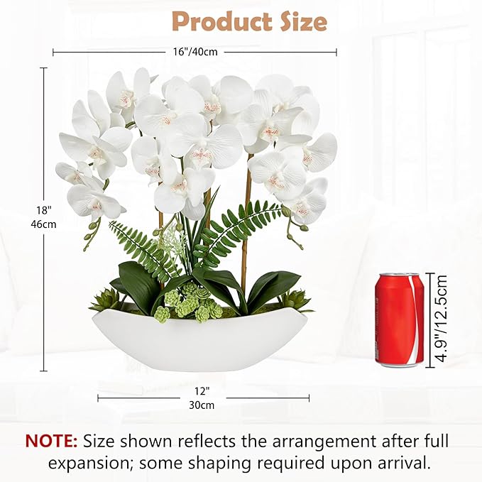 Briful Orchid Artificial Flowers 18in White Fake Orchid Silk Flowers - Image 2