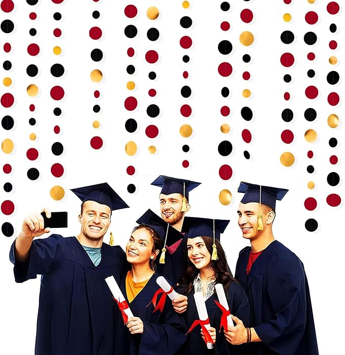 Gold Black Red Party Decorations Circle Dots Streamer Hanging Paper Polka Dots - Image 6