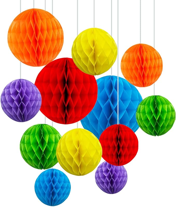 ZOOYOO 12Pcs 6" 10" Honeycomb Balls Decorations Hanging Tissue Paper Pom poms by ZOOYOO