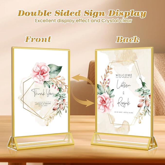 Gold Acrylic Sign Holder 4x6, 16 Pack Wedding Gold Frame Table Number Holders - Image 4