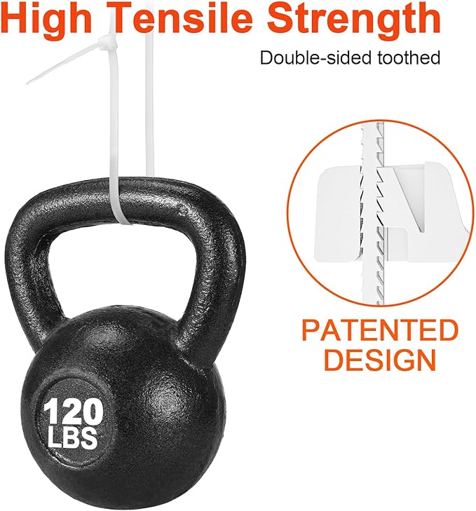 12 Inch White Zip Ties Double Sided Toothed, 120 LBS Tensile Strength Heavy - Image 4