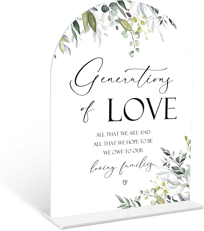 Greenery Generations Of Love Sign, 6 x 8 Inch White Arch Acrylic Wedding Sign by Qoqxjodd