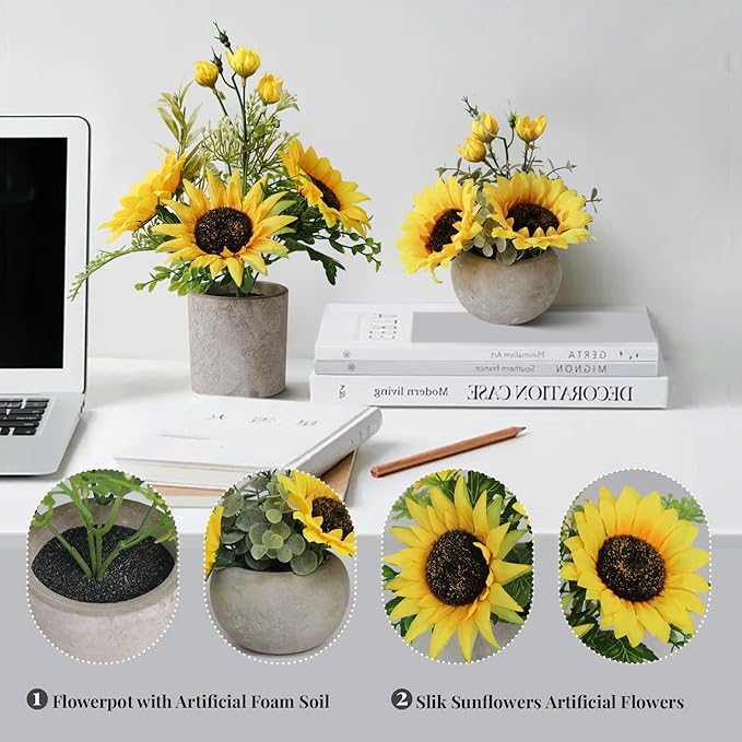 Leftover Sunflower Artificial Flowers Pot, Sunflower Decor, Flower Centerpieces - Image 5