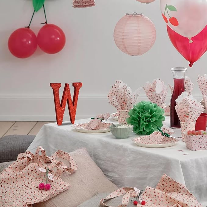 TONIFUL 8 Inch Red Glitter Letter W Table Centerpiece A-Z Red Birthday Party - Image 5