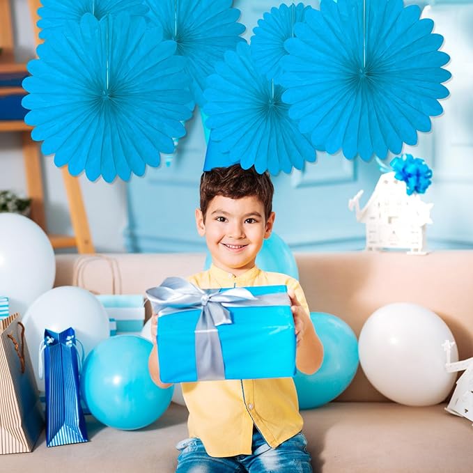 20 Pcs Sky Blue Hanging Paper Fan, Round Paper Fans Decorations Set - Image 6