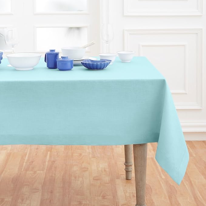 Solino Home Aqua Blue Linen Tablecloth 52 x 52 Inch by SolinoHome
