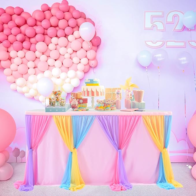 9ft Unicorn Tulle Table Skirt for Rectangle Tables or Round Tables Tutu Rainbow - Image 2